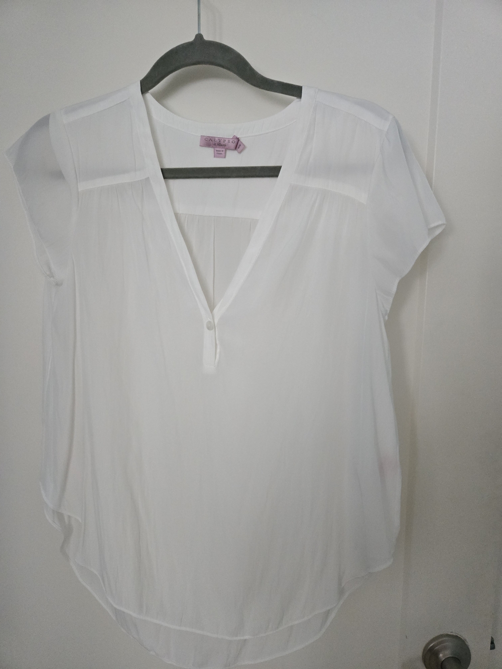 Calypso St.Barth White Women's V-Neck Blouse - Lightweight Short Sleeve Top